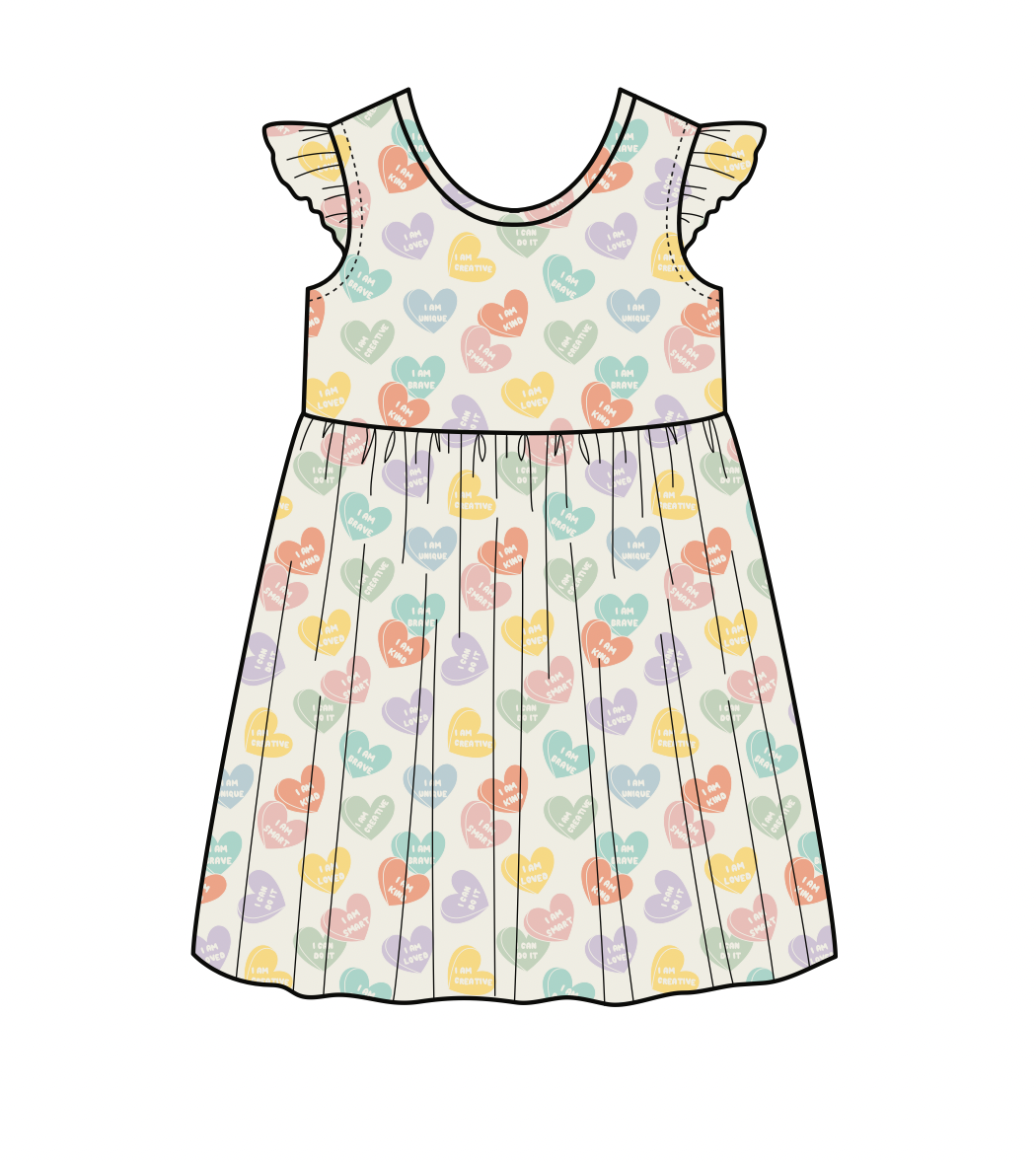 Brave, Kind, + Loved- Flutter Sleeve Twirl Dress