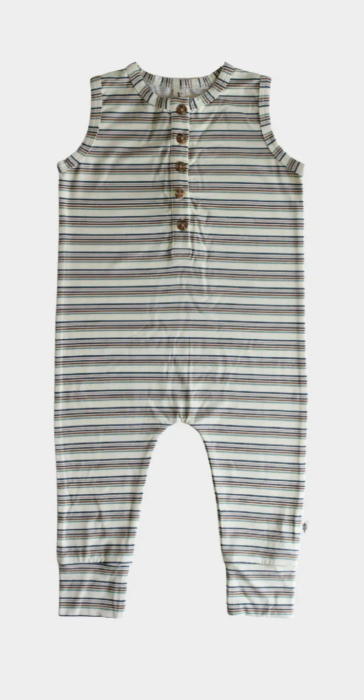 Bamboo Henley Romper in Vintage Stripes