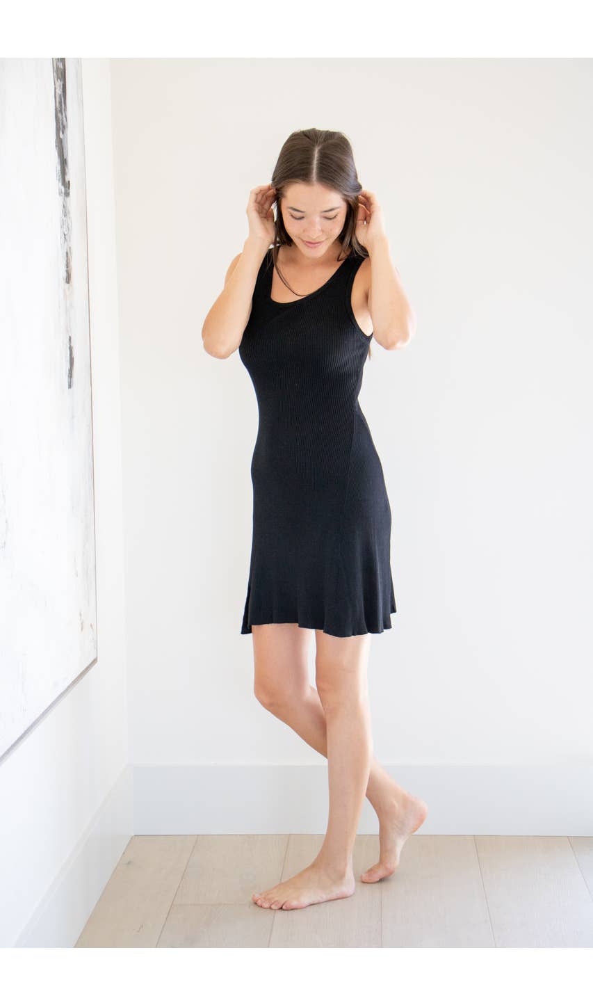 Amara Ribbed A-Line Dress in Black