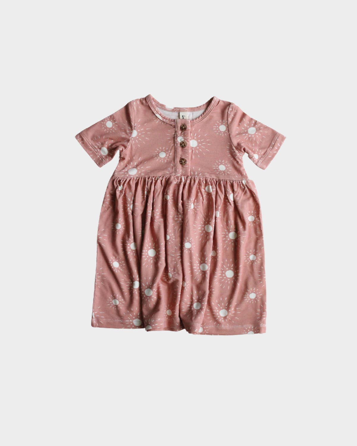 Girl's Bamboo Short sleeve Henley Dress in Rose Sunburst