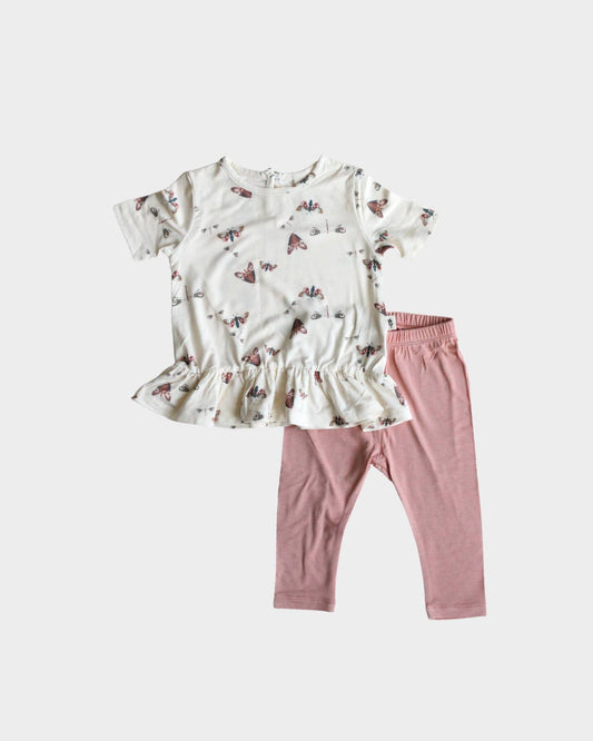Girl's Bamboo Peplum Set in Butterflies