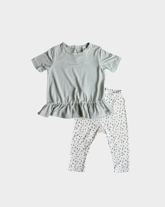 Girl's Bamboo Peplum Set in Raindrops