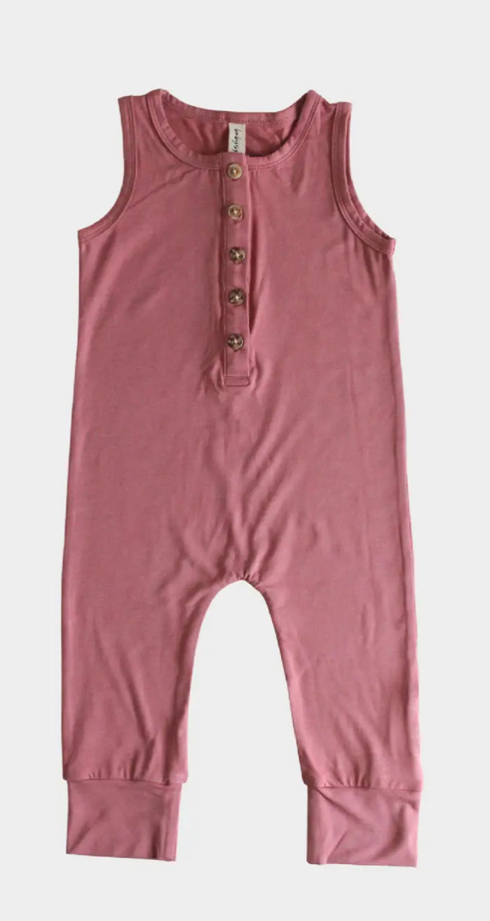 Bamboo Henley Romper in Dusty Rose