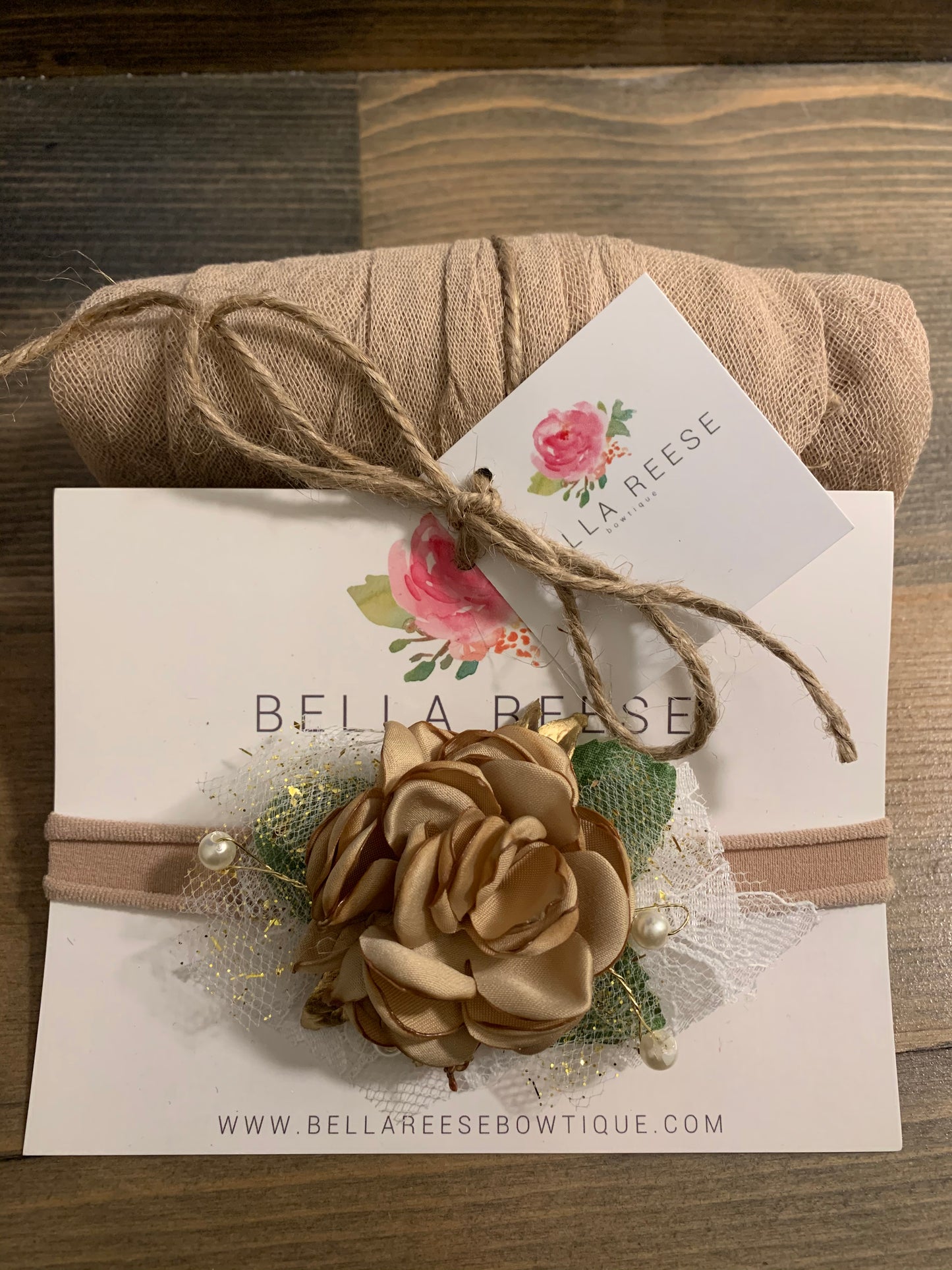 Newborn wrap and headband-Tan