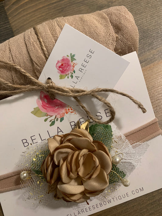 Newborn wrap and headband-Tan