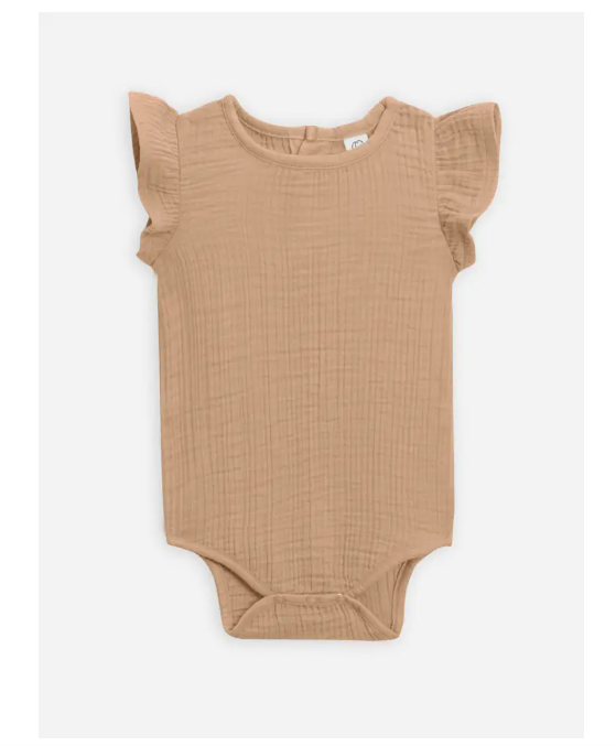 Elin Muslin Flutter Sleeve Bodysuit - Tan