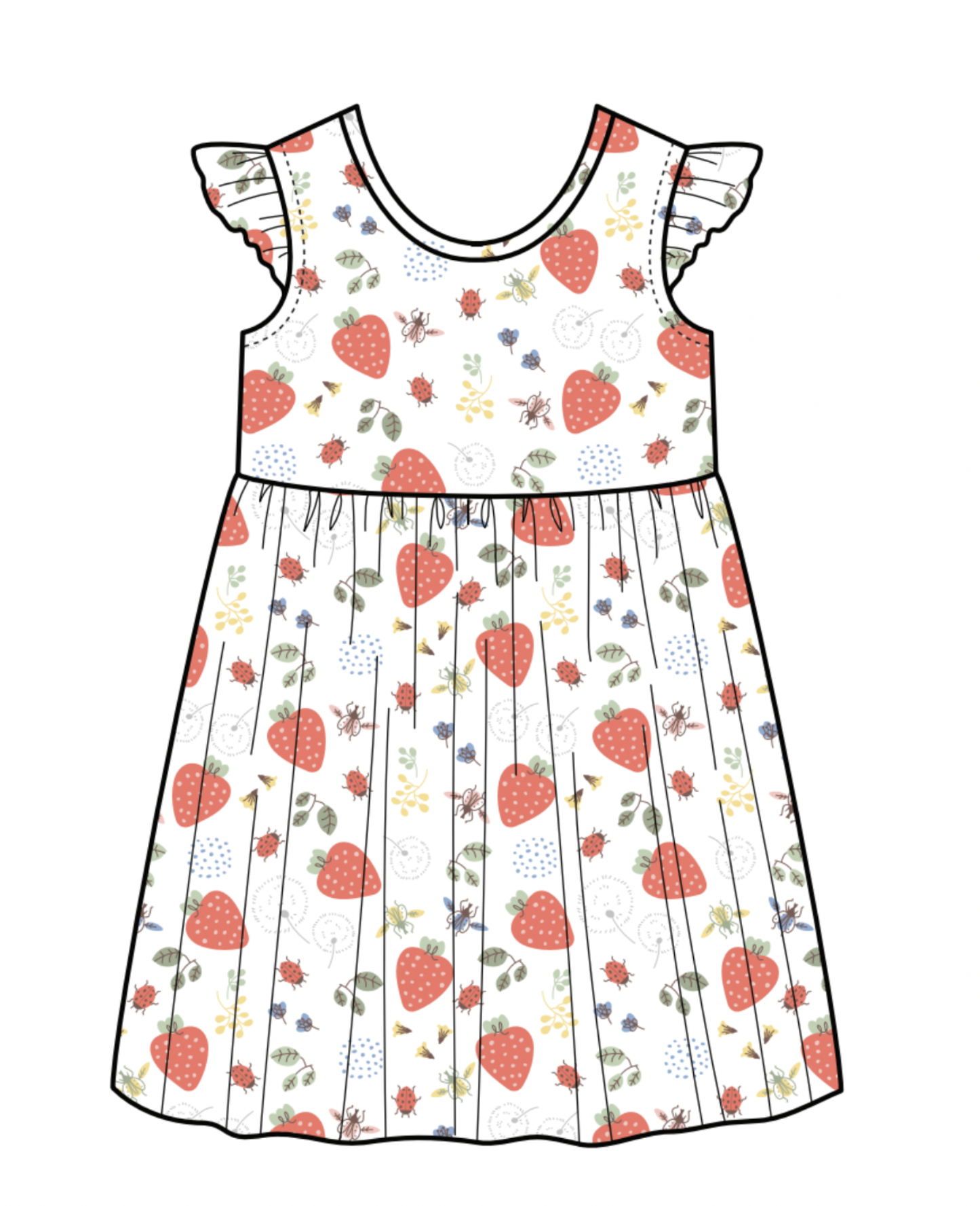 Strawberry Fields  Flutter Sleeve Twirl Dress