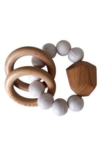 Hayes Silicone + Wood Teether Ring - Rose Quartz