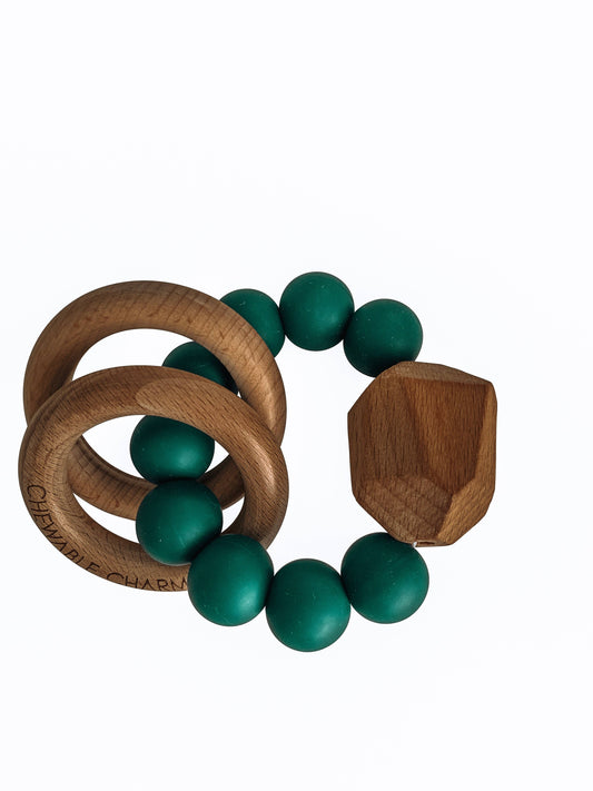 Hayes Silicone + Wood Teether - Peacock