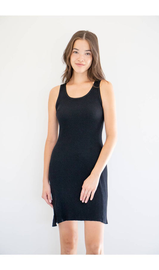 Amara Ribbed A-Line Dress in Black