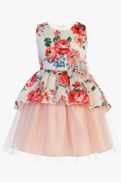 Floral Print Peplum with Satin & Tulle