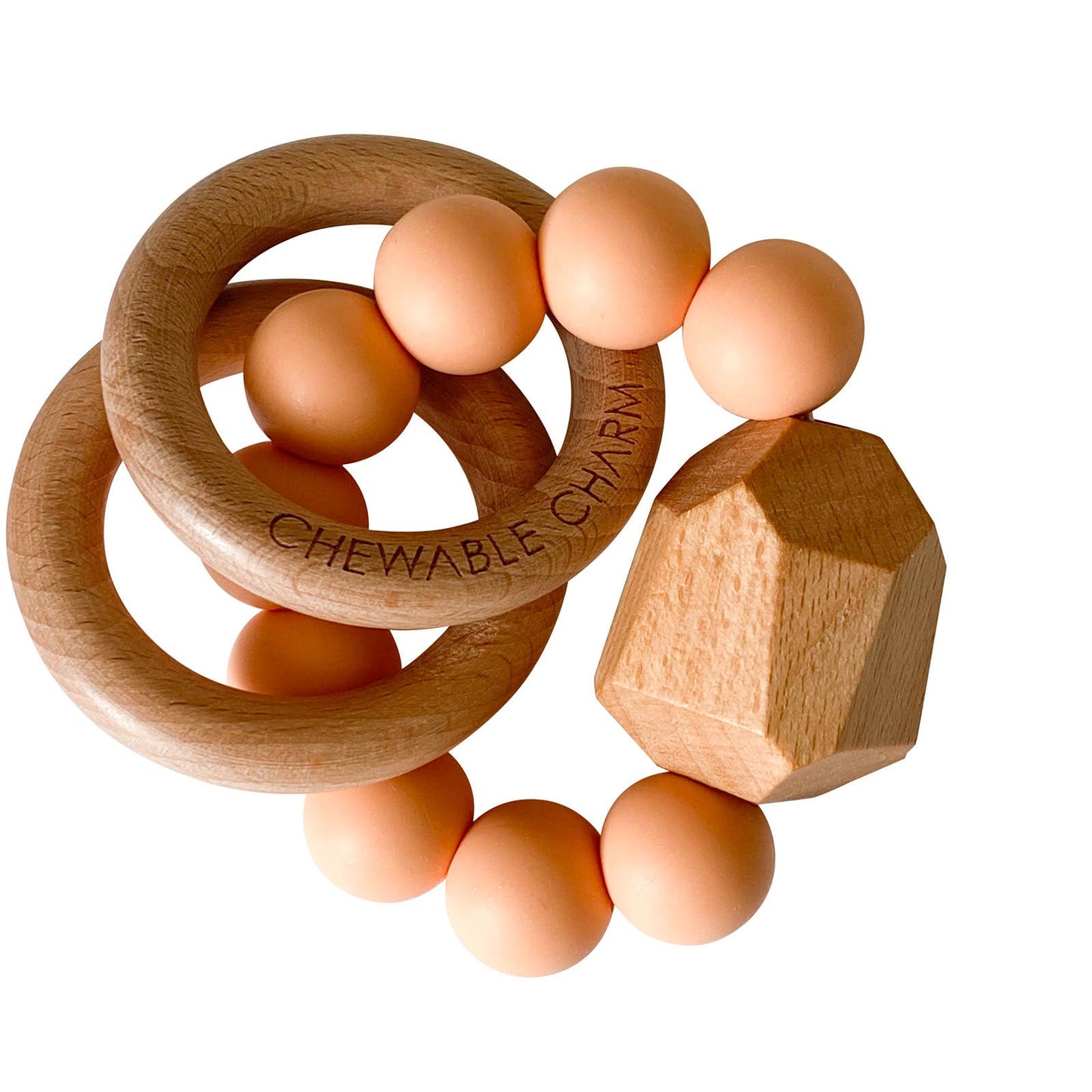 Hayes Silicone + Wood Teether - Peach