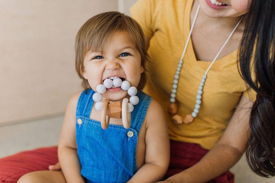Hayes Silicone + Wood Teether - Peach