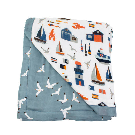 Nautical + Seagulls Oh-So-Soft Muslin Snuggle Blanket